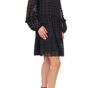 Sheer Black Swiss Dot Ruffle Mini Dress